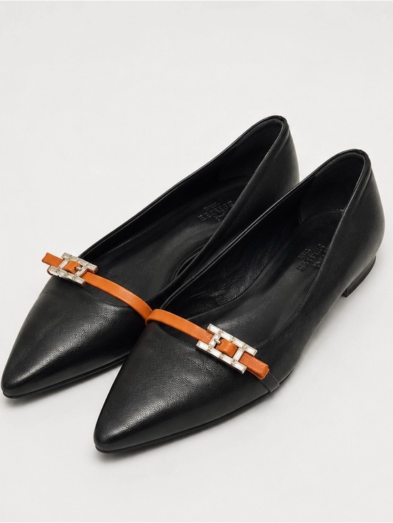 Hermes Shoes - Hermès Paris Black Leather Pointed Toe H Buckle Flats Size 39